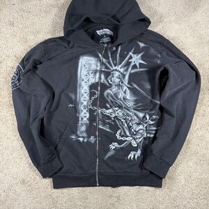 Edgy Black Graphic Hoodie Jacket